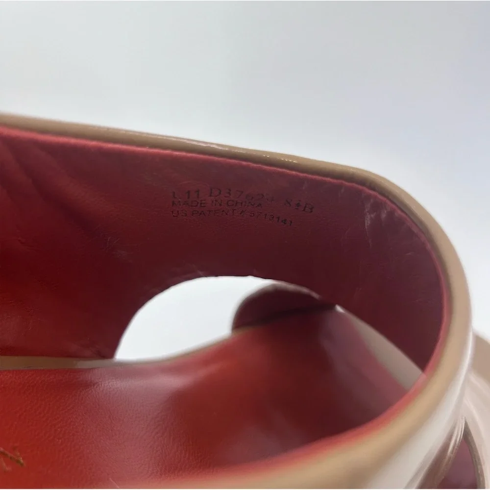 Cole Haan Air Donella 8.5B Tan Patent Leather Open Toe Wedge Booties Y2K Casual